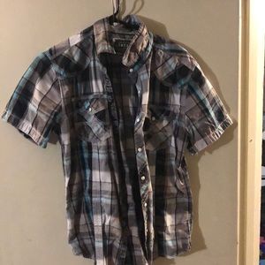 BKE vintage button up, teal/black/gray, medium